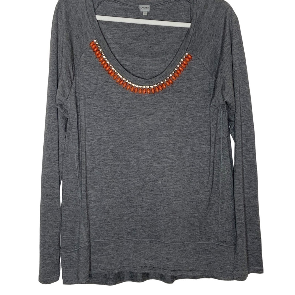 Lauter brand grey top with wide neckline. Size L